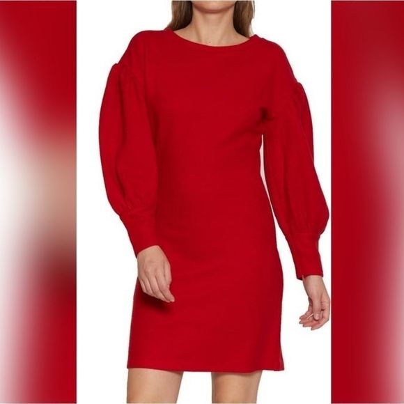 Walter Baker Red Polly Puff Sleeve Dress Medium - Picture 1 of 3